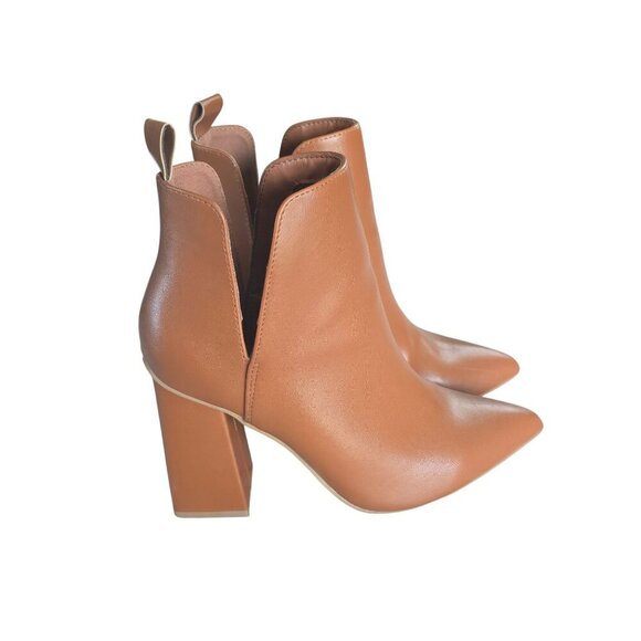 Bamboo Tan Leather Block Heel Ankle Boots Boho Fall Pointed Toe Women Size 7 - Picture 7 of 8